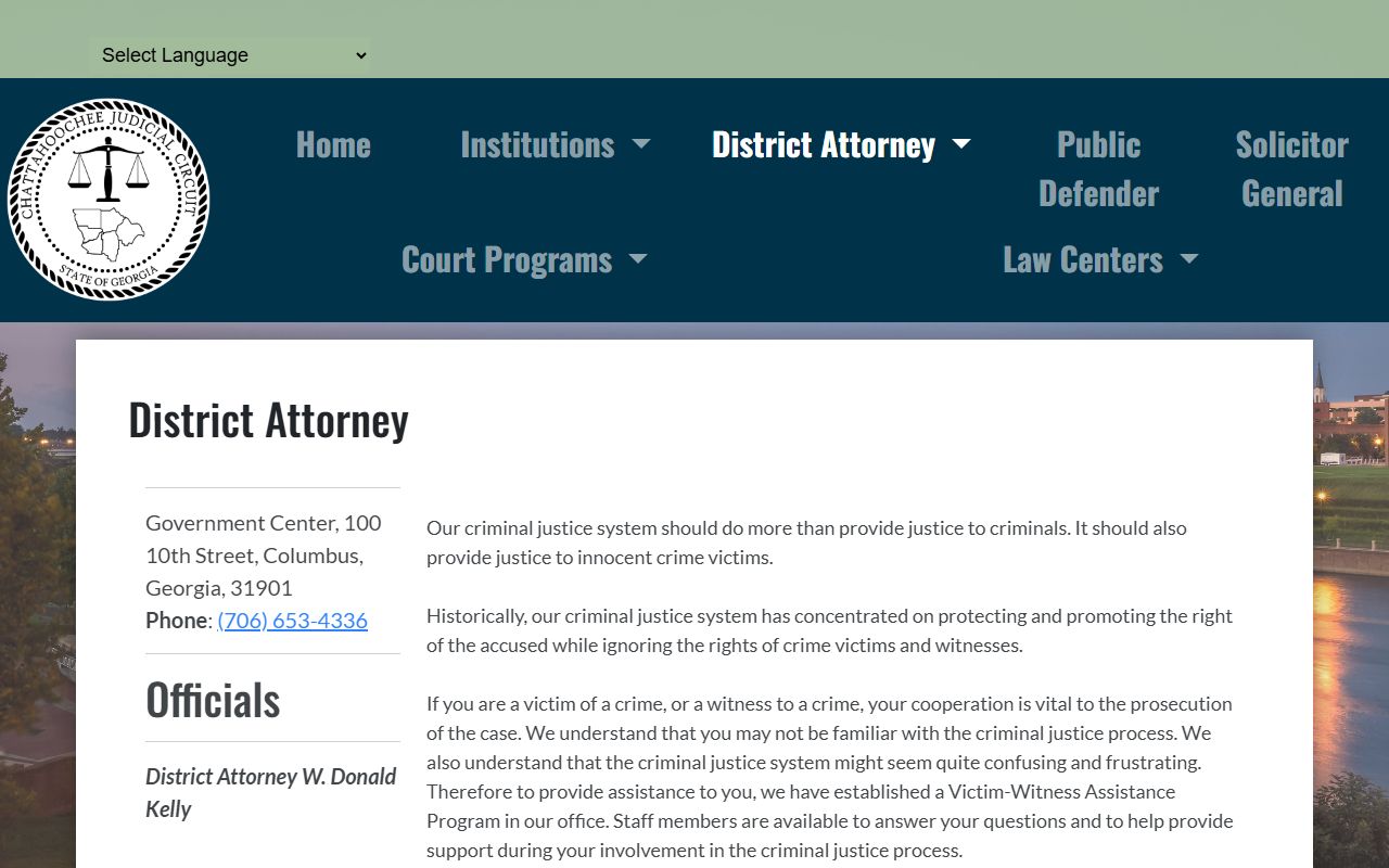 Chattahoochee County court records after arrest District Attorney page