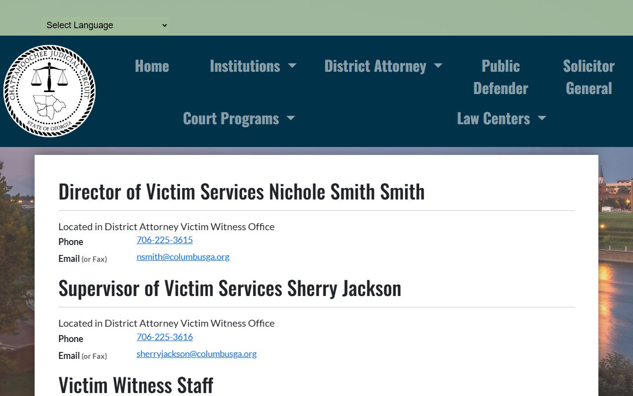 Chattahoochee County court records after arrest victim witness contacts