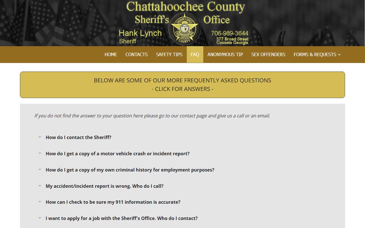 Chattahoochee County inmate records FAQ for sheriff reports
