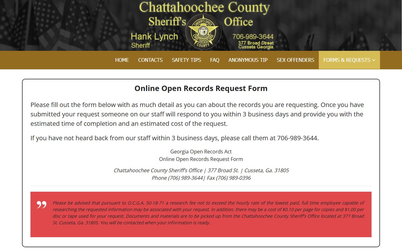 Chattahoochee County inmate population open records request form